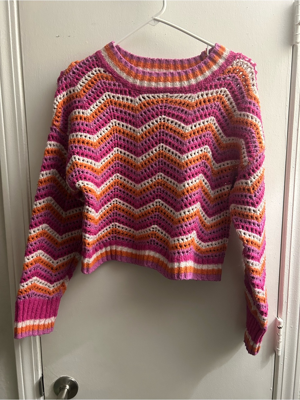 Pink & Orange Chevron Crochet Sweater